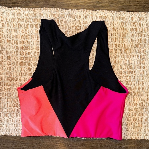 BECCA Black Pink Coral Color Block High Neck Swim Top Tank Size M - Picture 4 of 5